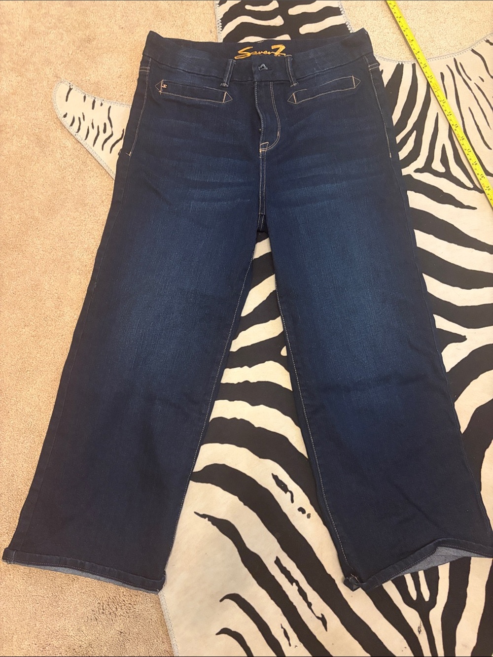 Seven7 Dark Blue Flare Jeans Gaucho jeans authentic dark wash denim w stretch.